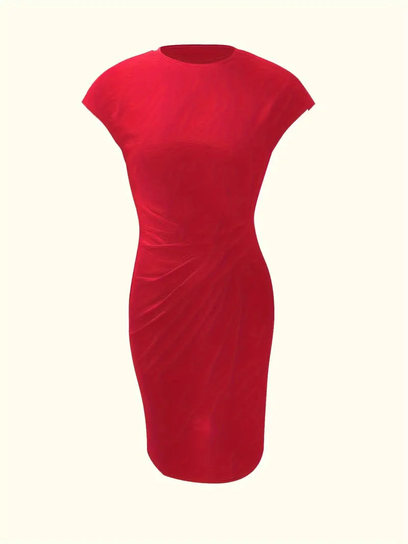 Black Midi Dress Ladies Circle Neckline Lightweight Elegant Style