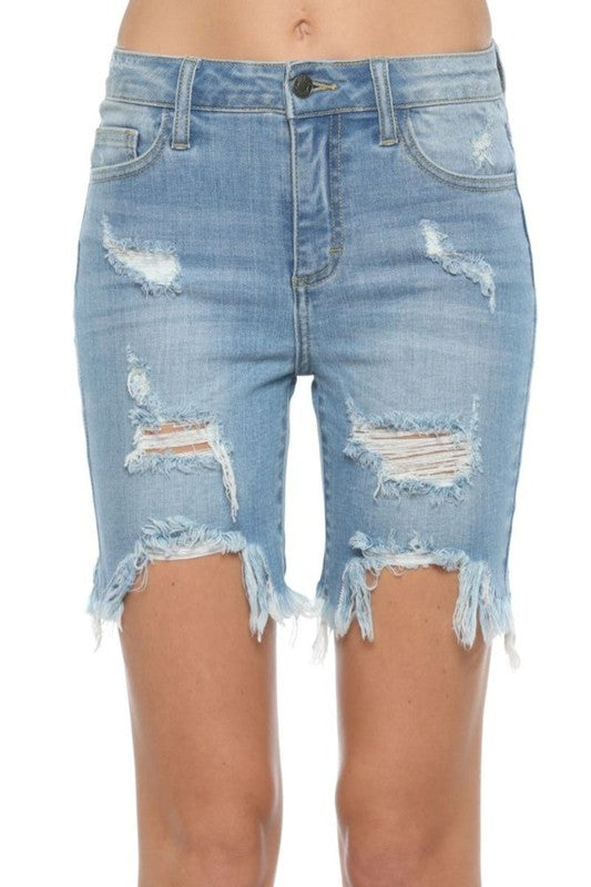 Women's Bermuda Shorts With Uneven Zoom Light Denim