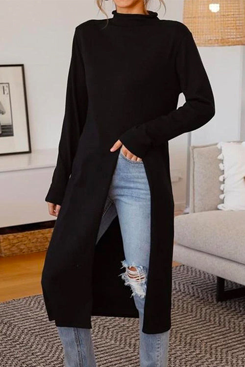Women's turtleneck Long sleeves with high slit
