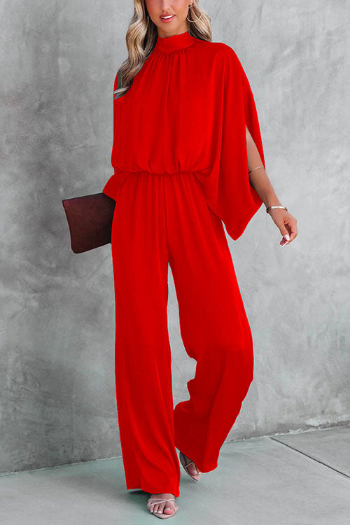 Women's Jumpsuit with Stand Collar and Split Sleeves