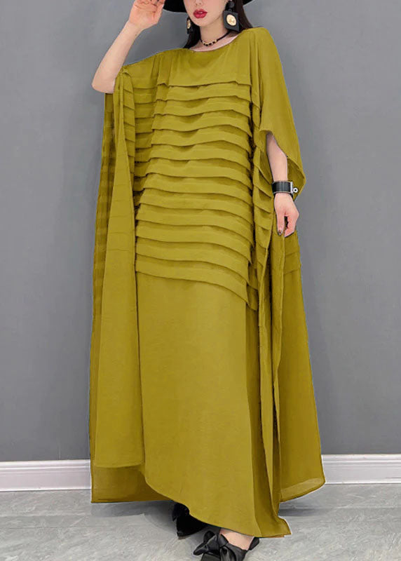 Women's Chiffon Striped Dress With Batwing Sleeves For Summer Occasions
