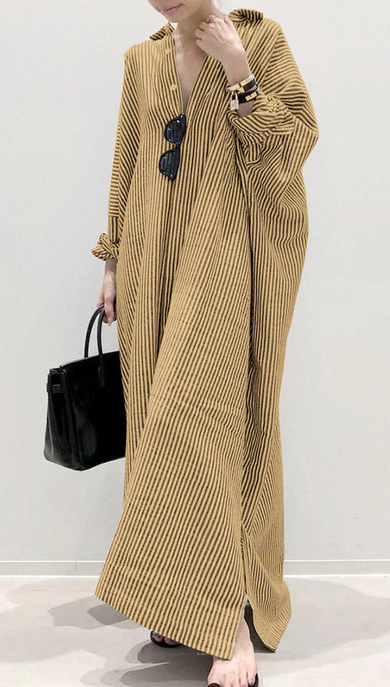 Ladies Dress with Peter Pan Collar and Striped Design