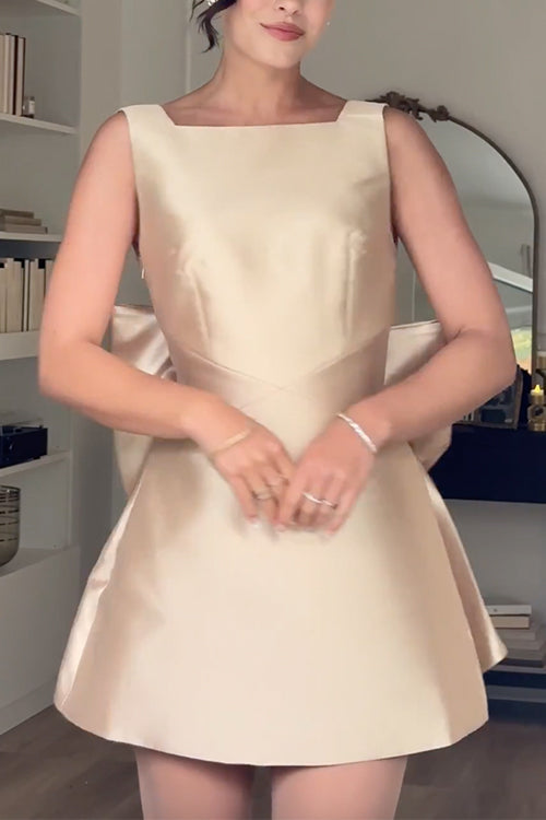 Women's Sleeveless Mini Party Dress with Bow Button