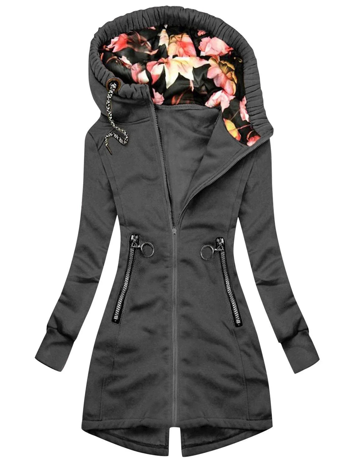 Women's hooded mackintosh with floral print