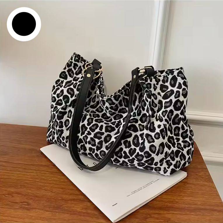 Women's Tote Bag With Leopard Print Canvas