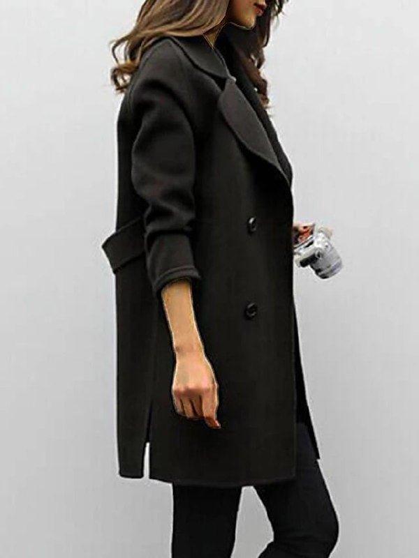 Women's Trench Coat Double-breasted Long Black High Quality Fabric