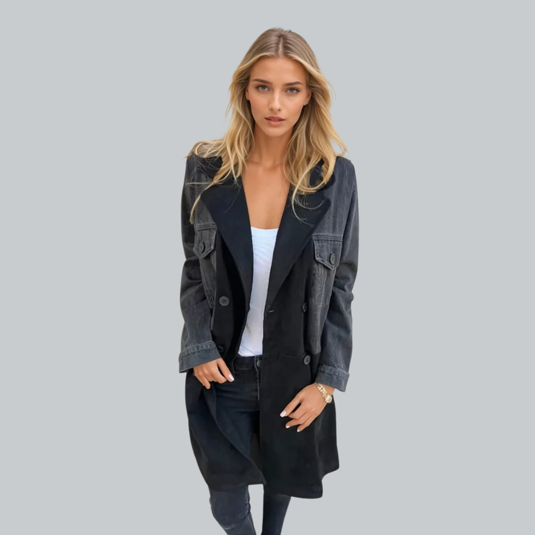 Women's Trench Coat Two-Tone Denim Style