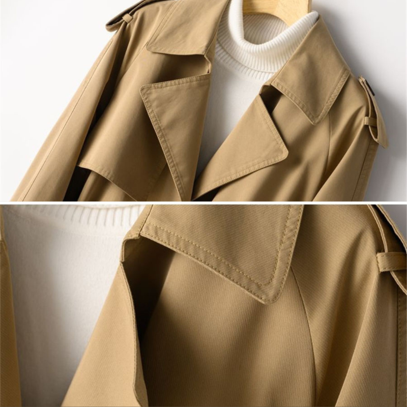 Women's Trench Coat Vintage Double-breasted Nylon-Cotton