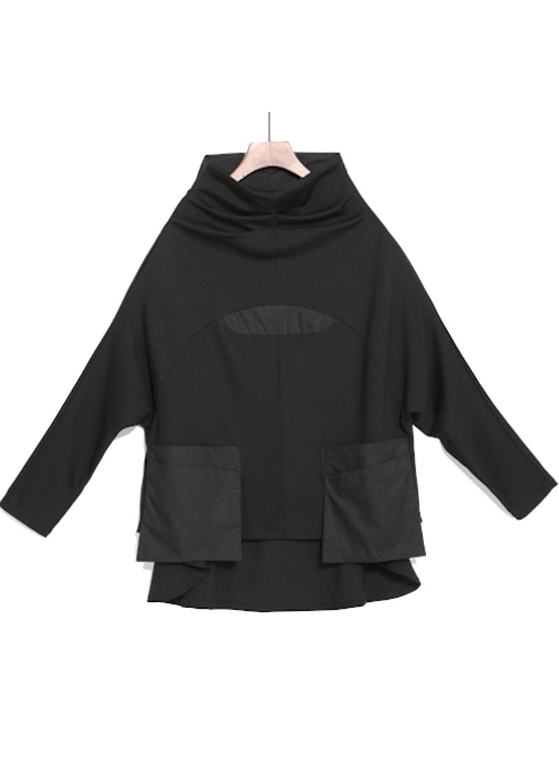 Women's Turtleneck Top with Patchwork and Pockets