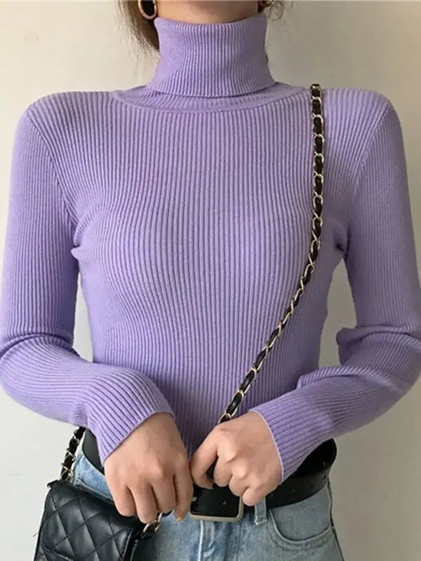 Women's Turtleneck Sweater Knitted Soft Cashmere for Autumn and Winter
