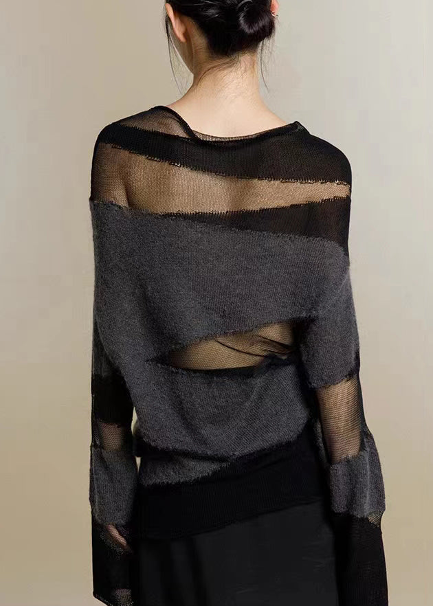 Women's Turtleneck Sweater with Tulle Patchwork