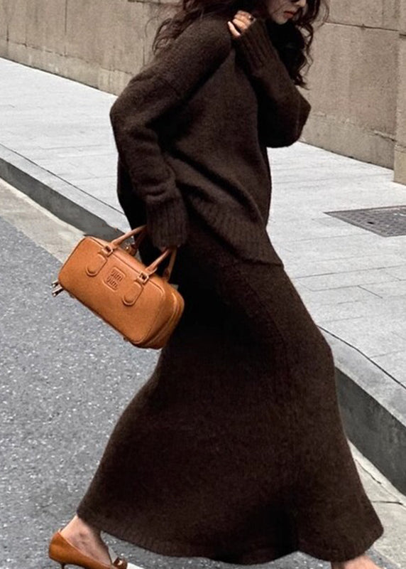 Women's Two-Piece Set Knitted Sweater and Maxi Skirt