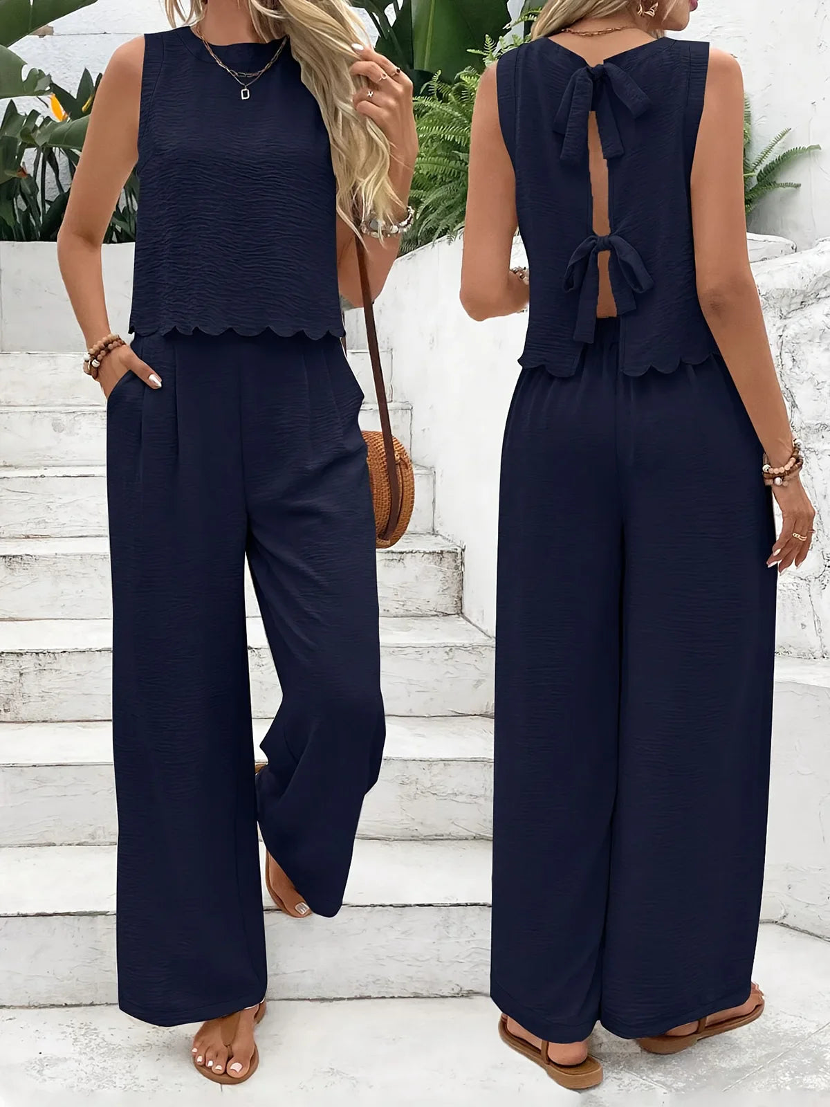 Women's Two-Piece Set Sleeveless Top and Pants Casual Summer Outfit