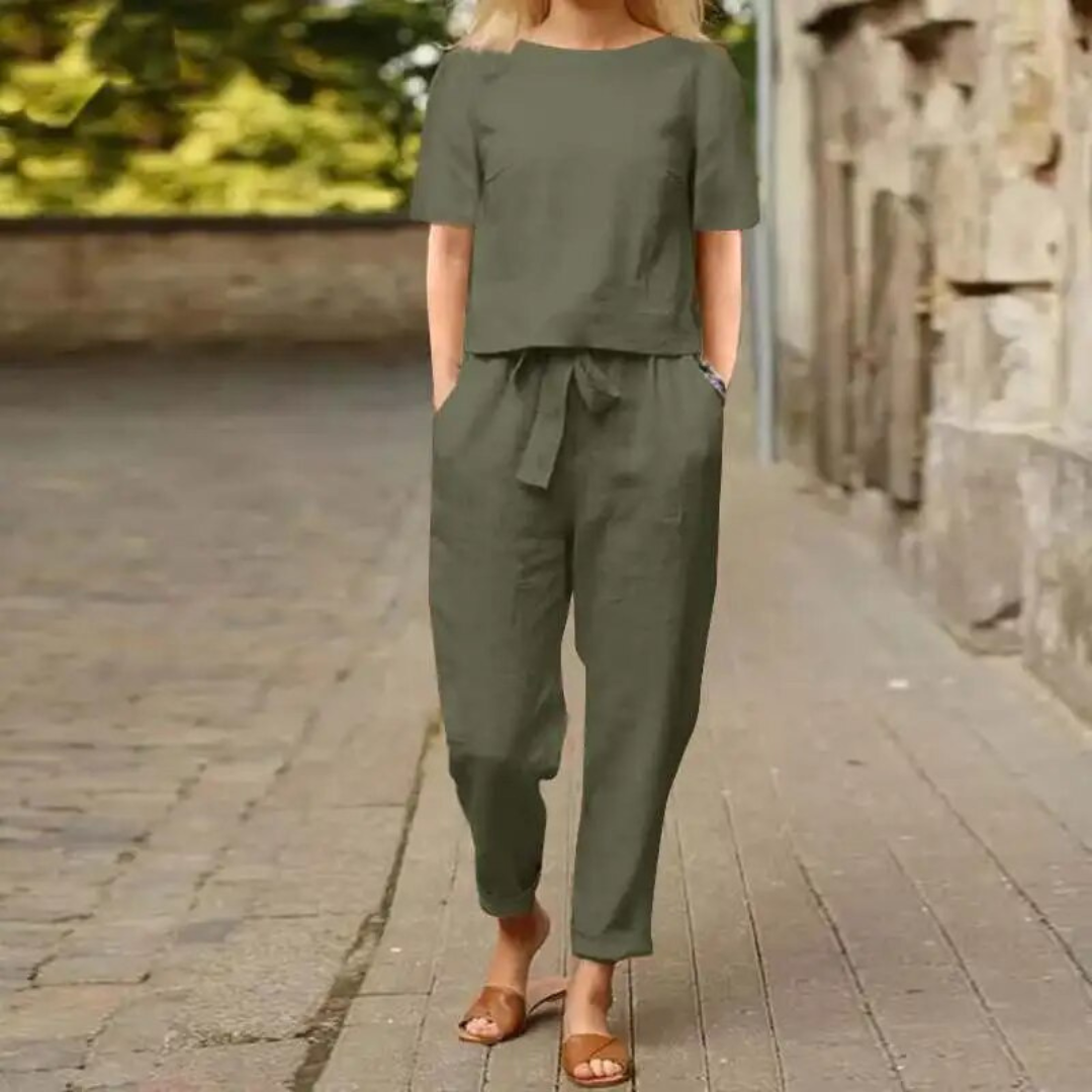 Women's Two-piece Set Linen Style Comfy Set for Summer Casual Style