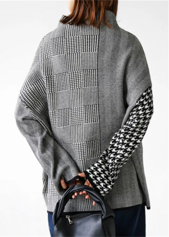 Women's Two-piece Set With Checked Knitted Sweater And Skirt