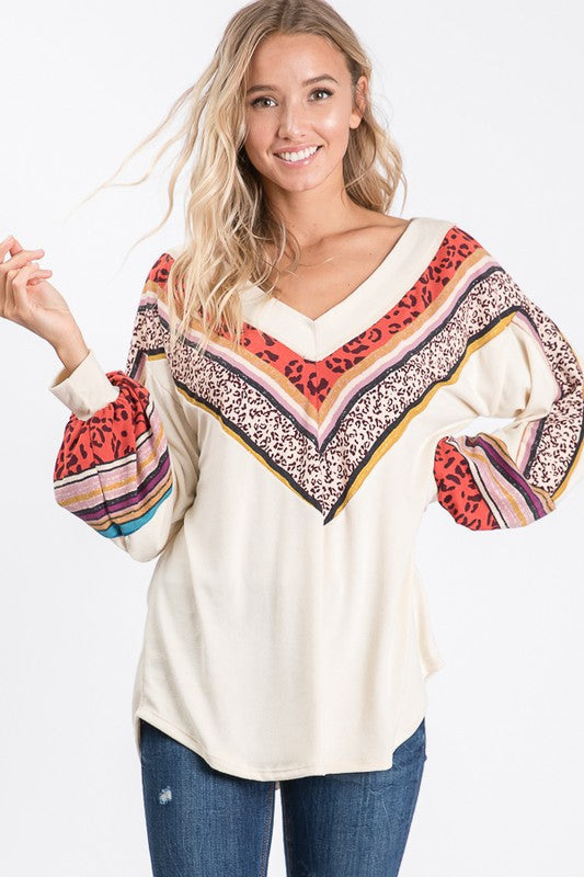 Women's V-neck Blouse Bishop Sleeves