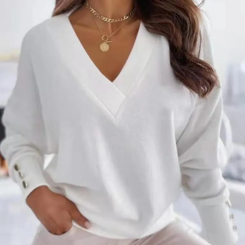 Women's V-Neck Sweater Casual Breathable Cotton Blend