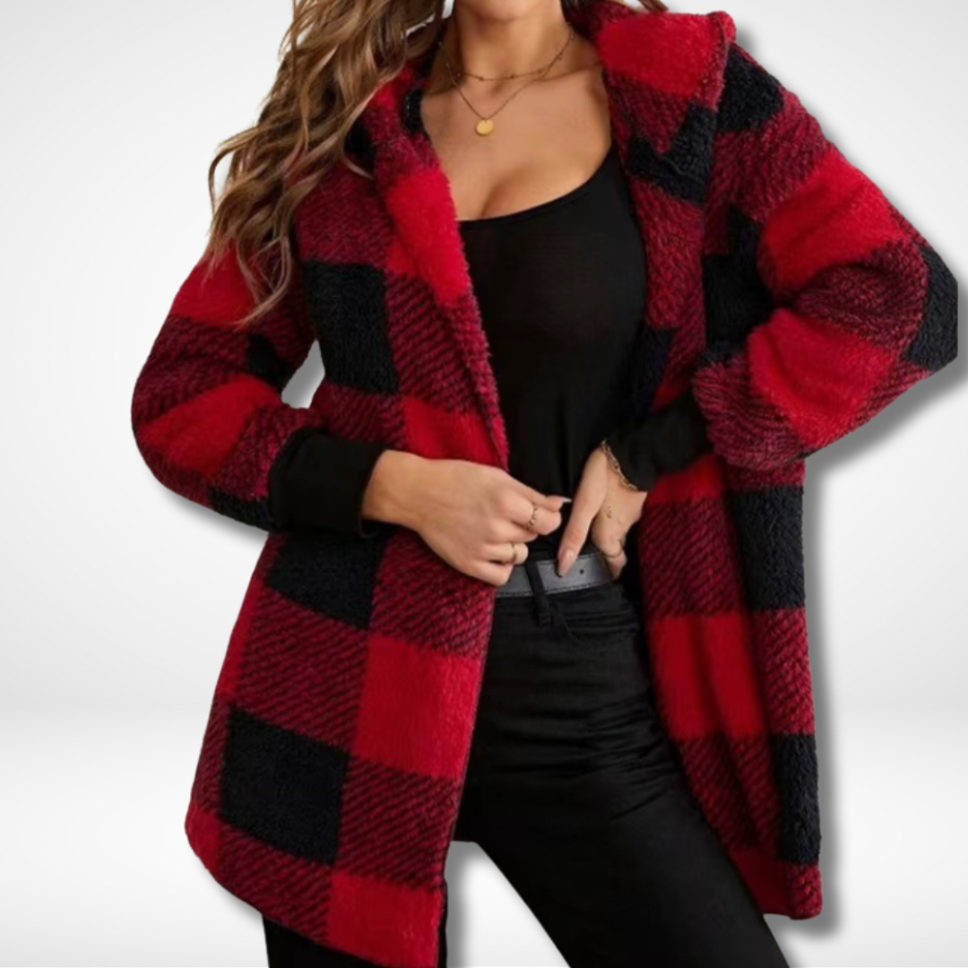 Women's Waterproof Cardigan with Checkered Pattern