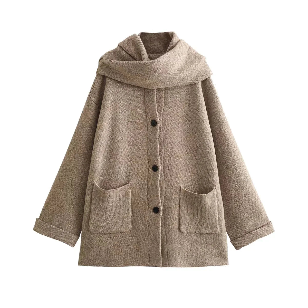 Women's Winter Jacket with Integrated Scarf for Cold Days