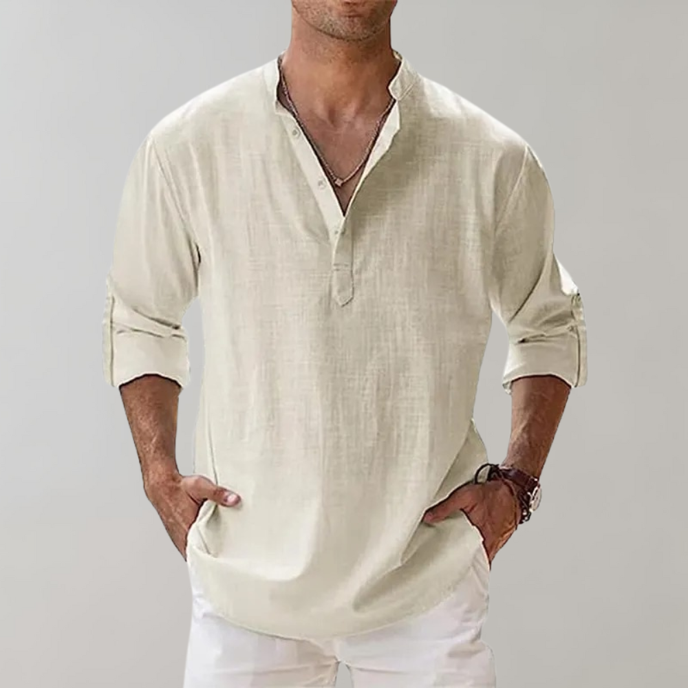 Men's Oversized Linen Look Shirt With Open Collar