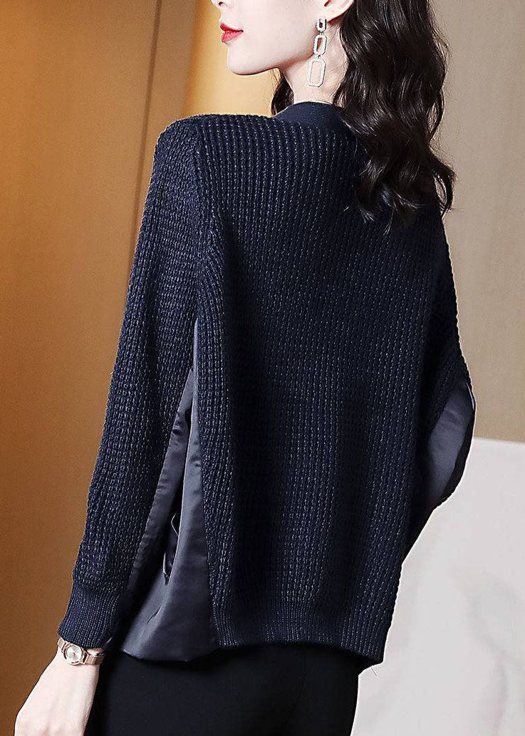 Ladies Asymmetric Knitted Sweater Navy Blue
