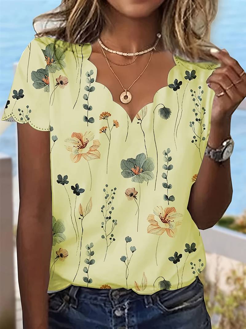 Ladies Blouse Floral Print Spring Loose Fit Soft Cotton