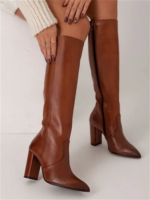 Ladies Boots Elegant Style Faux Leather