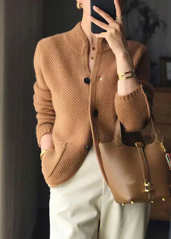 Ladies' Cardigan With High Collar and Chic Buttons
