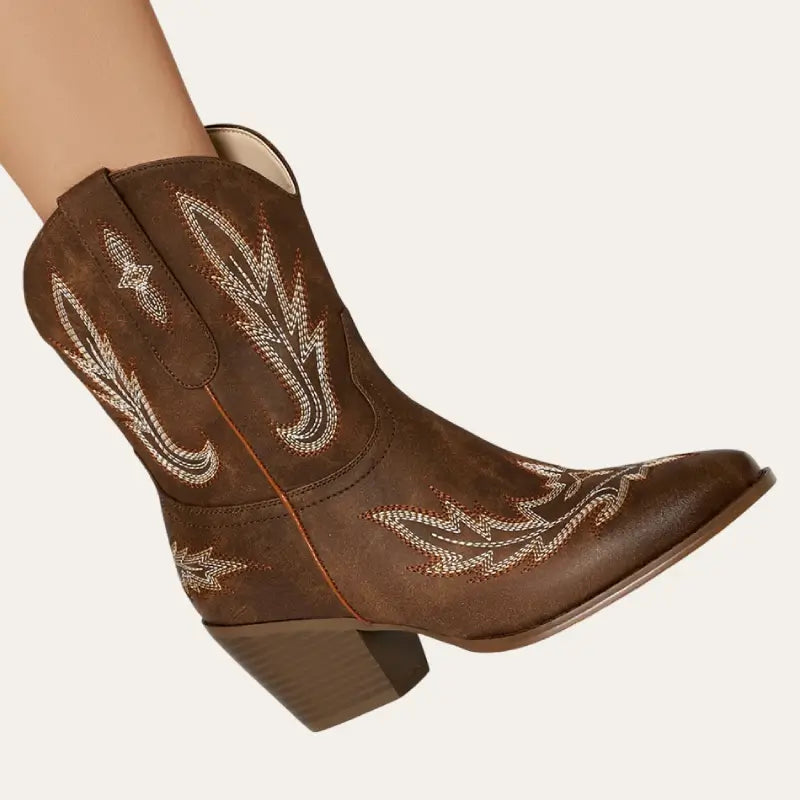 Ladies Cowboy Boots Short Western Style Imitation Leather with Plush Lining