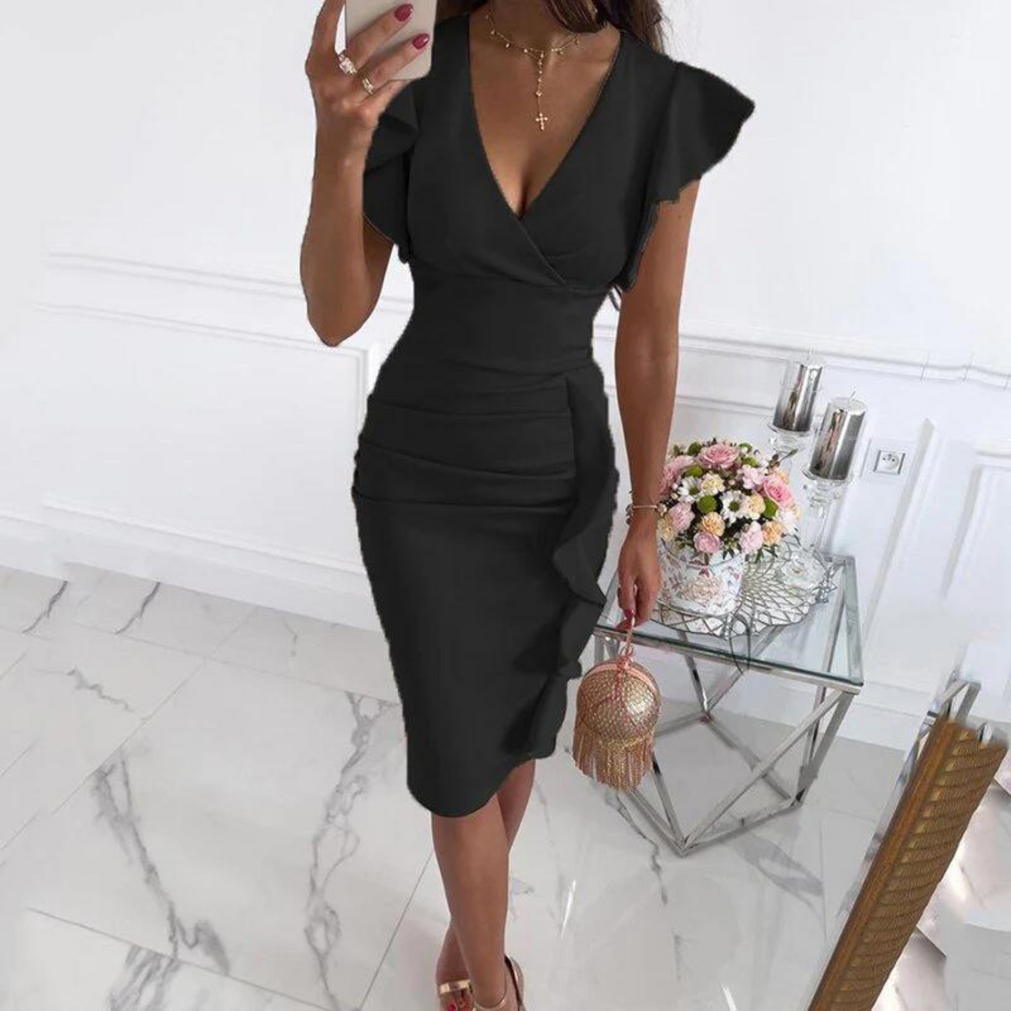 Ladies' Dress V-Neck Ruffled Sleeves