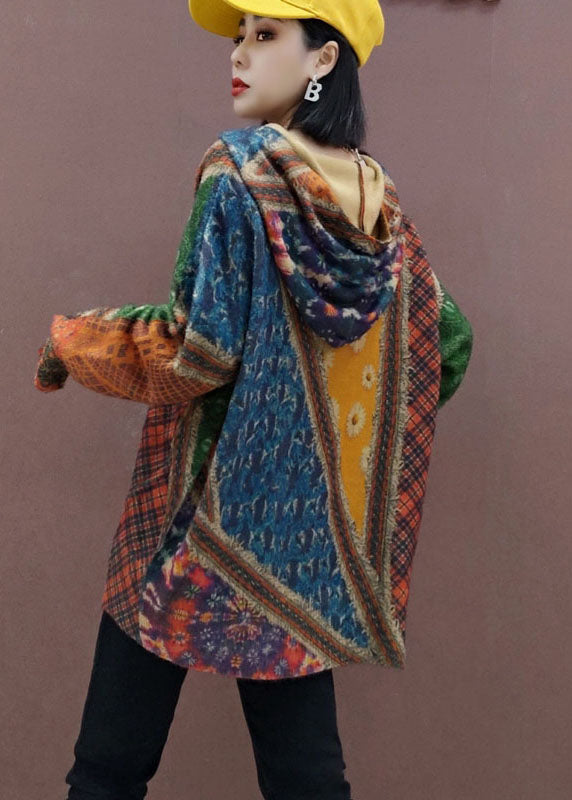 Ladies' Knitted Hooded Sweater with Print