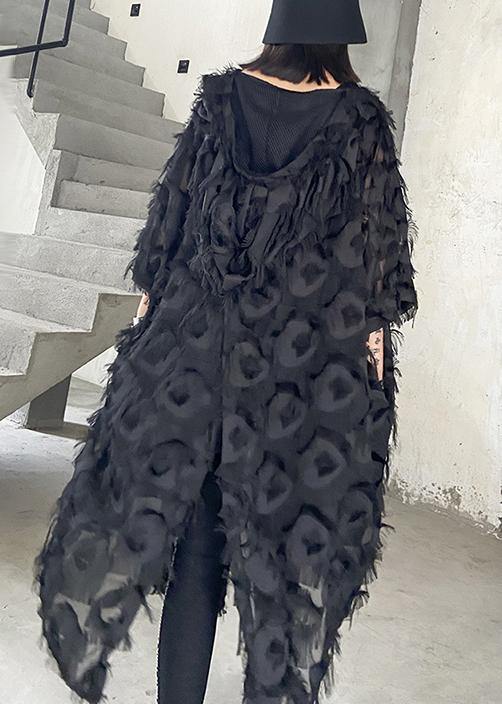 Ladies Long Dress with Feather and V-neckline - Breathable Chiffon for Summer