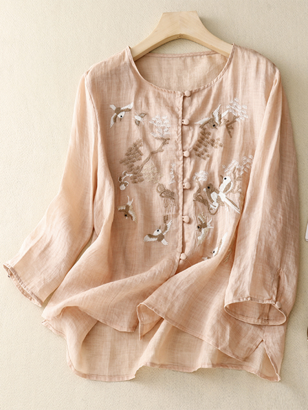 Ladies Top Retro Round Neck with Thin Splits