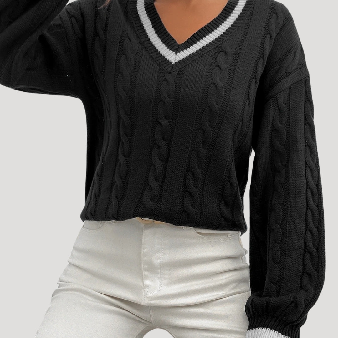 Ladies' jumper V-neck cable knit Stylish