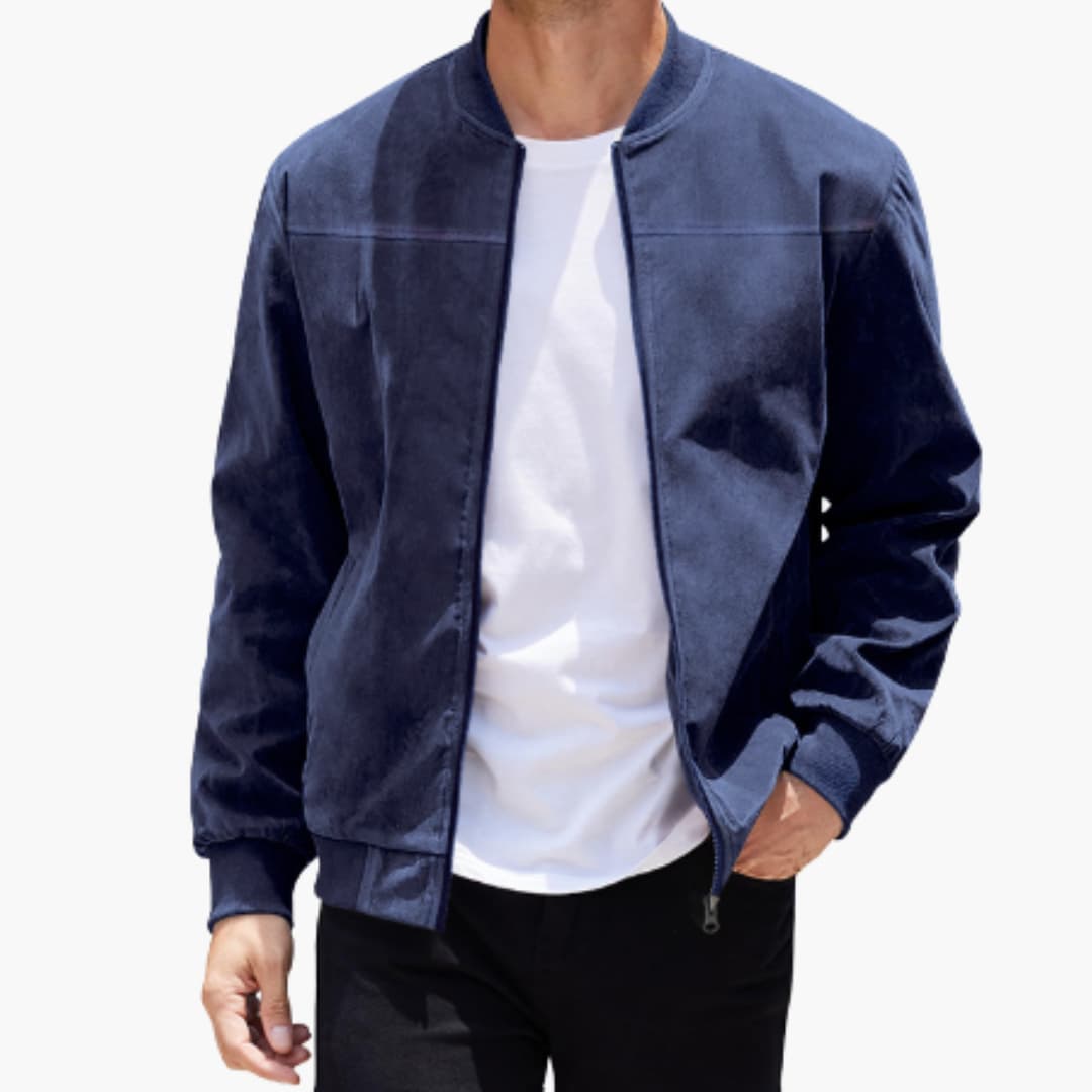 Men's Bomber Jacket With Ribbed Collar For Casual Style