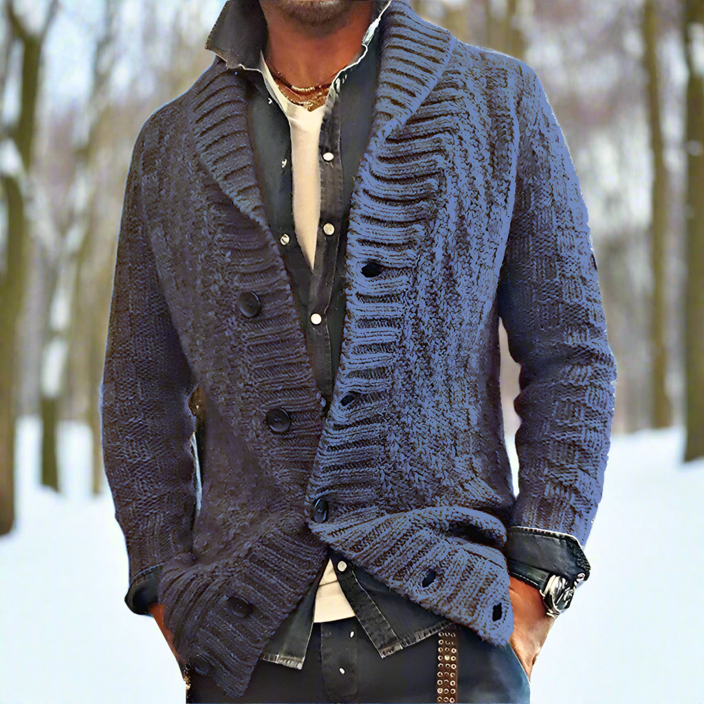 Men's Cardigan Knitted with Shawl Collar for Casual and Smart-Casual Style
