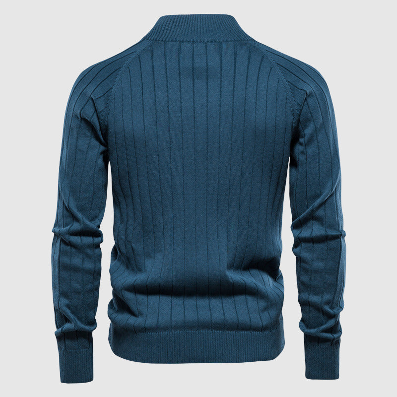 Men's Cotton Zipped Cardigan Stand-up Collar Ribbed Cuffs