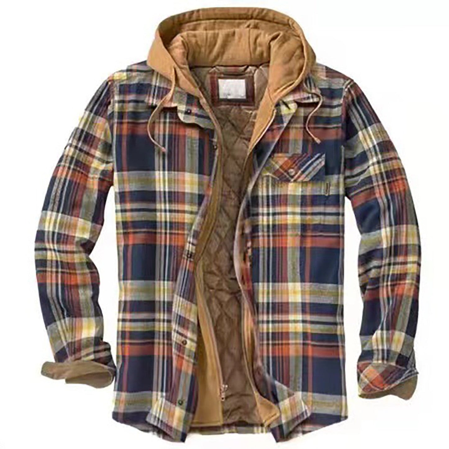 Men's Flannel Jacket with Drawstring Hood Winter Style