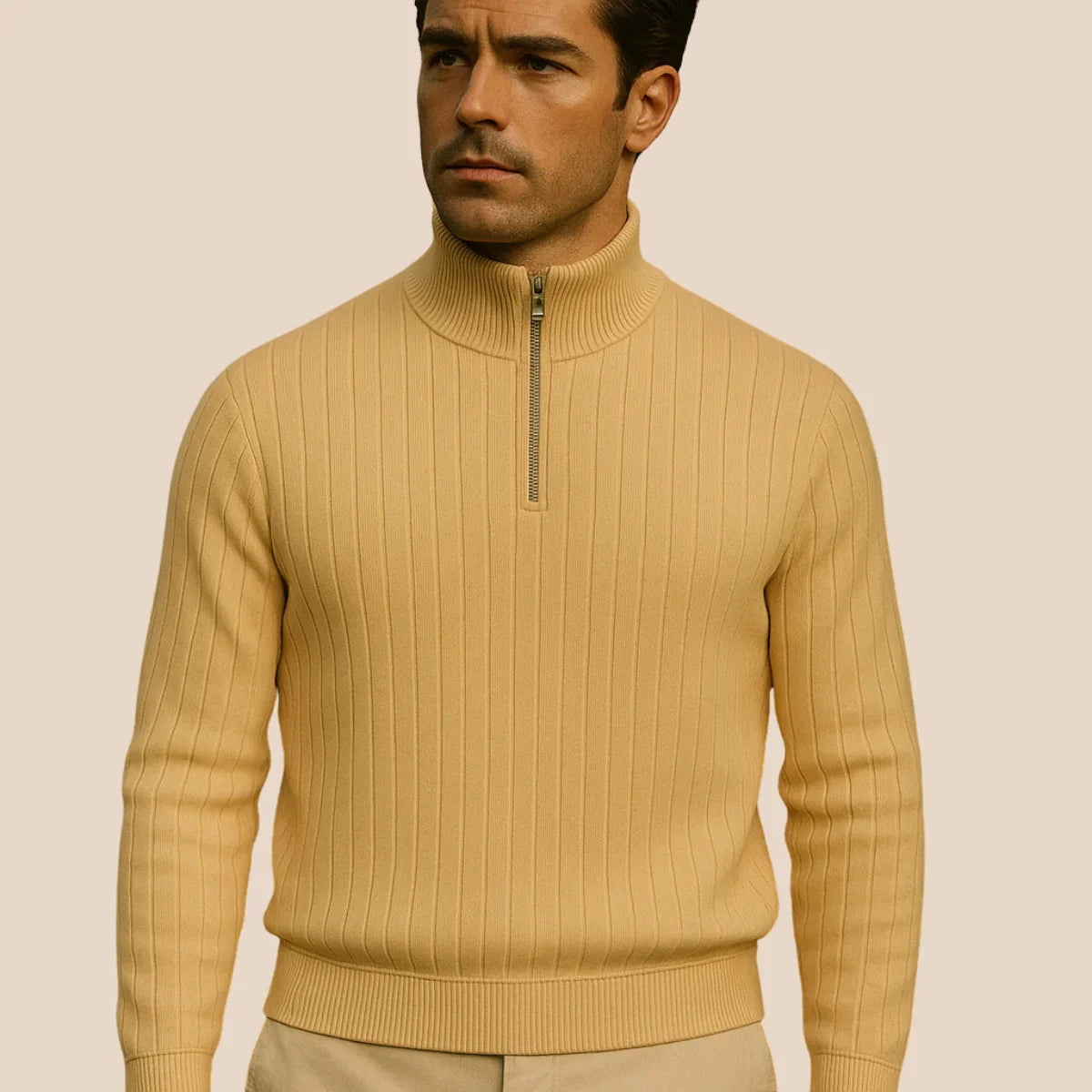 Men's Half Zip Sweater with Ribbed Texture