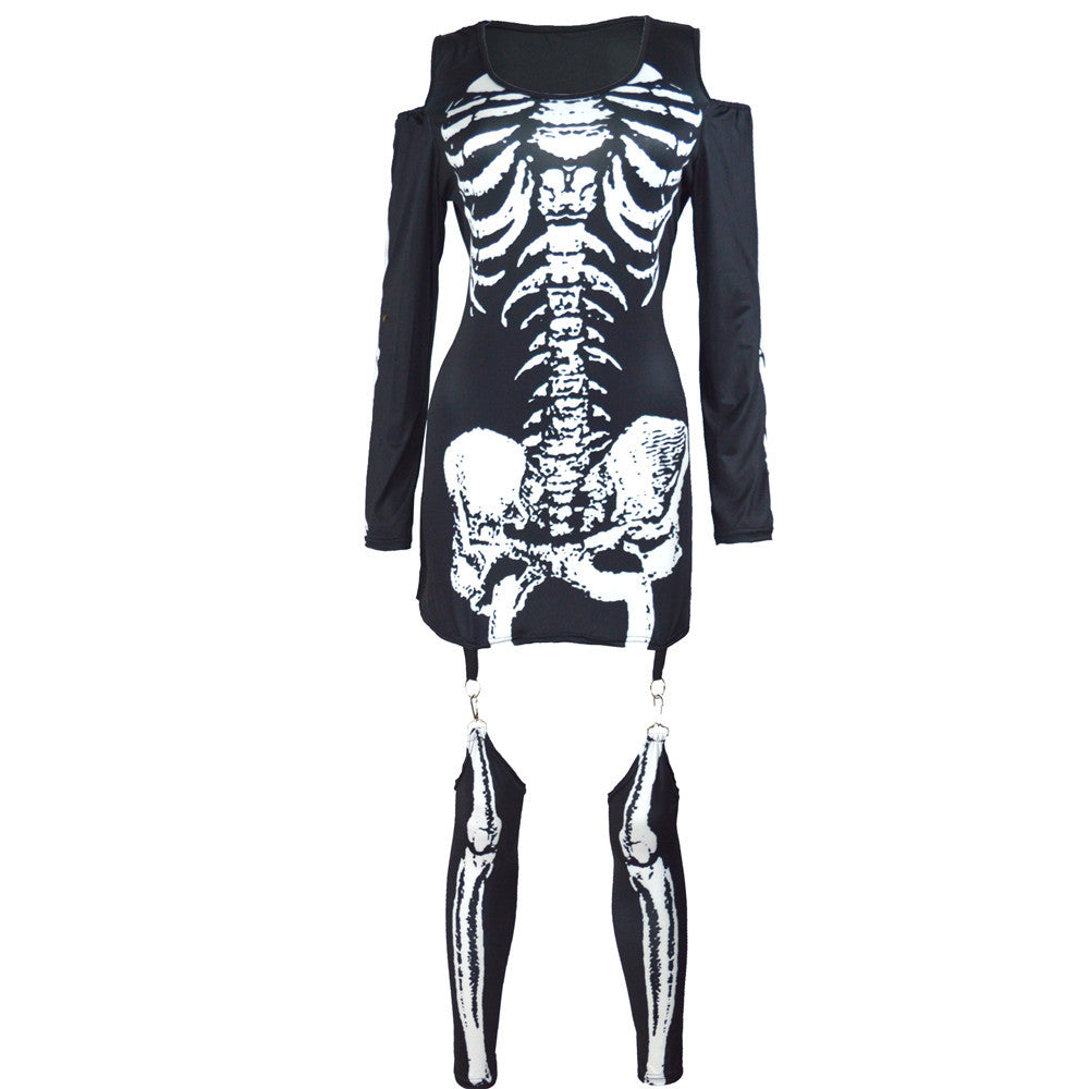 Men's Halloween Costume Long Arm Skeleton Print