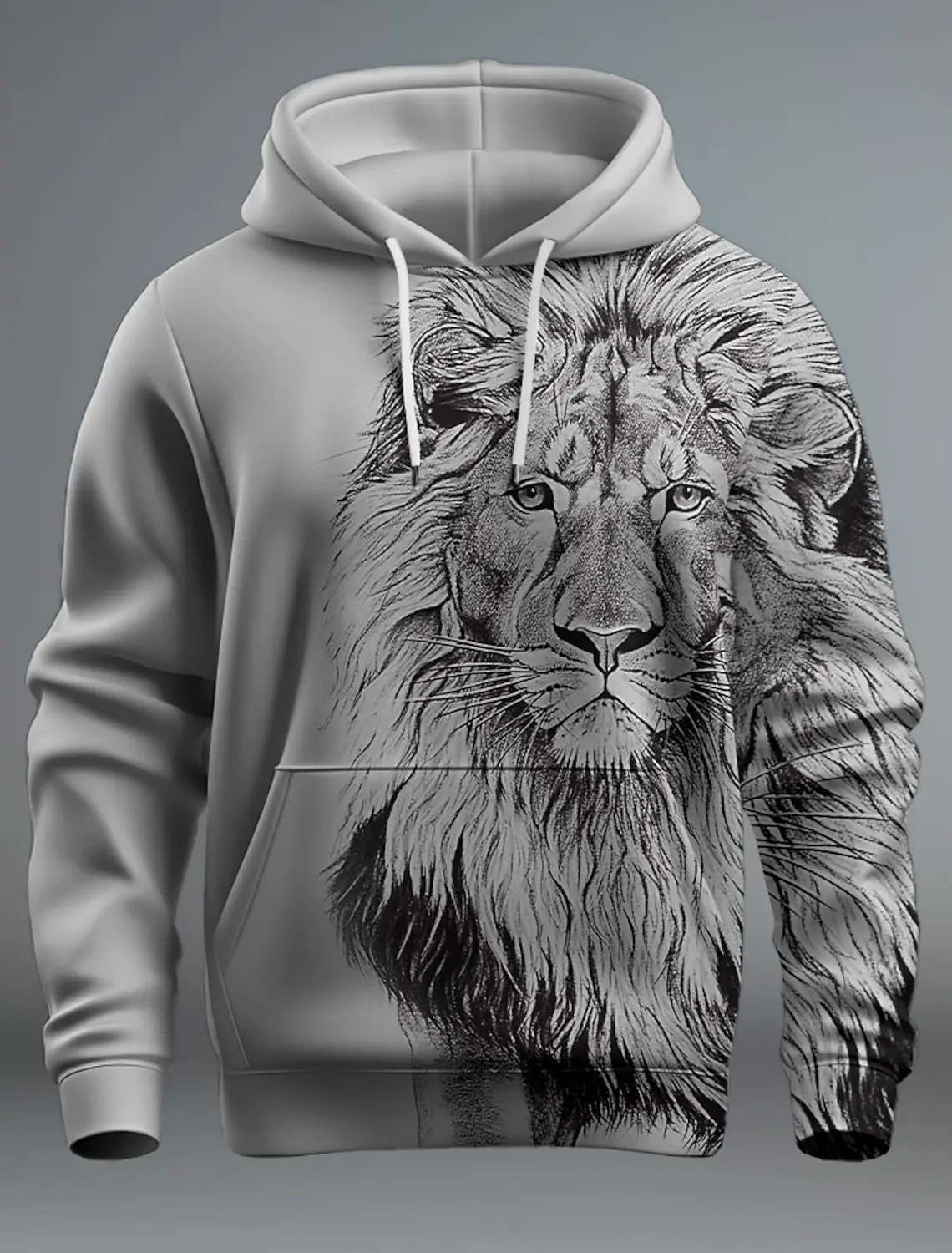 Men's Hoodie Lion Design Casual Cotton Blend