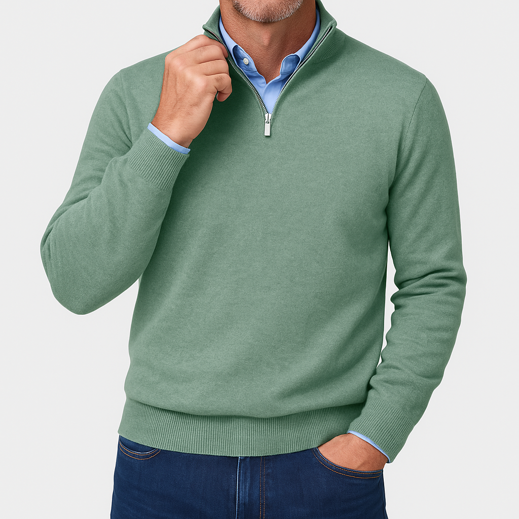 Men's Knitted Sweater with Zip Collar and Narrow Silhouette