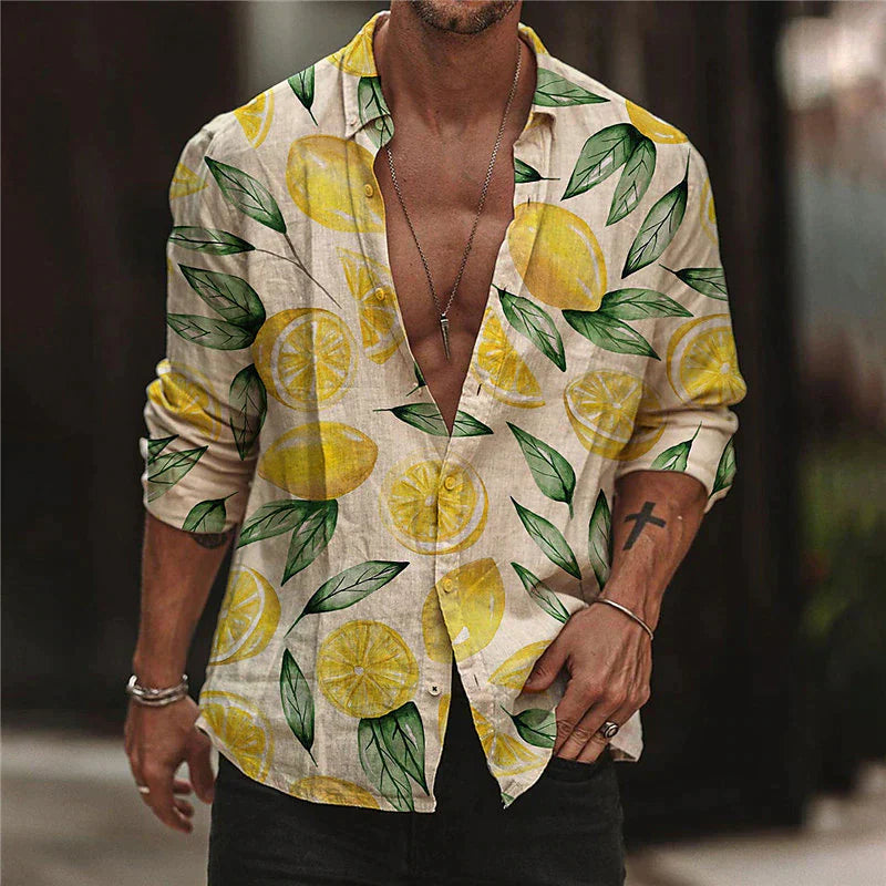 Men's Lemon Print T-Shirt Lightweight Cotton
