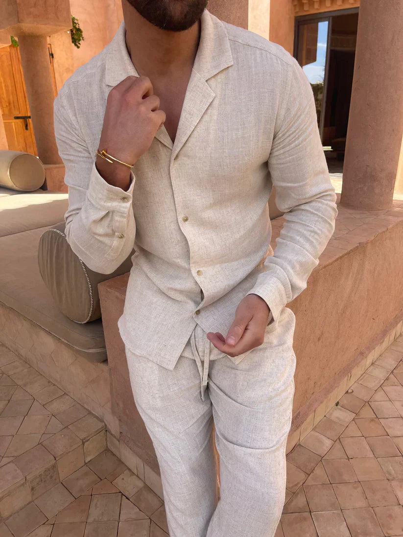 Men's Linen Style Shirt Long Sleeves Breathable Casual Shirt