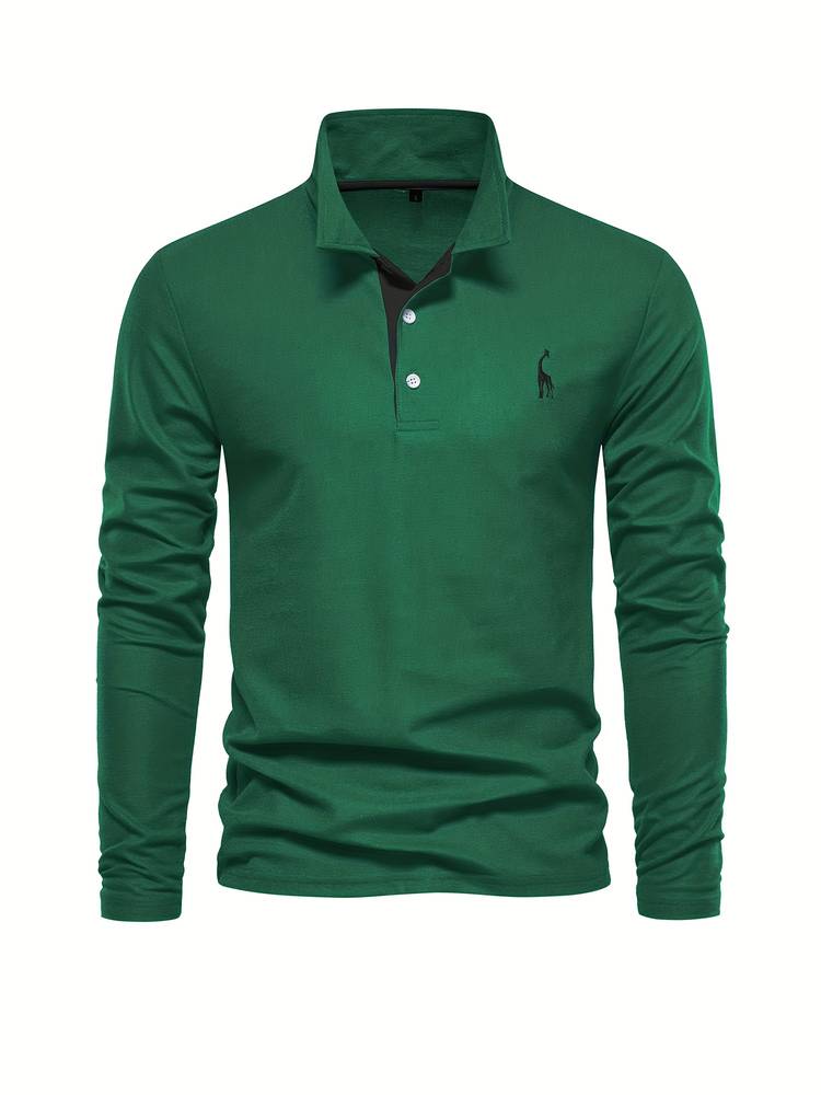 Men's Long-Sleeve Cotton Polo Shirt With Contrasting Trim