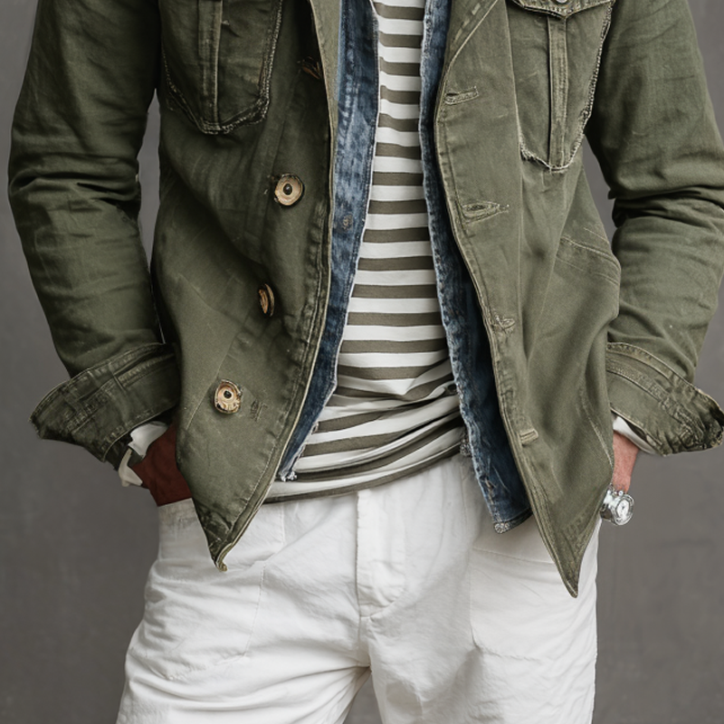 Men's Multi-Pocket Jacket Military Style