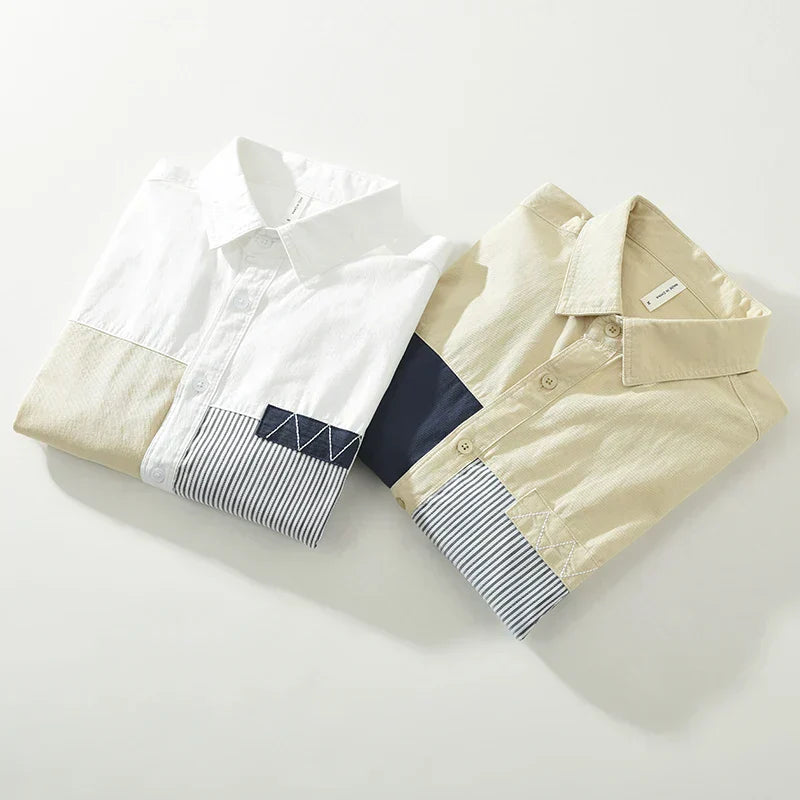 Men's Patchwork Casual Cotton Shirt Comfortable Fit