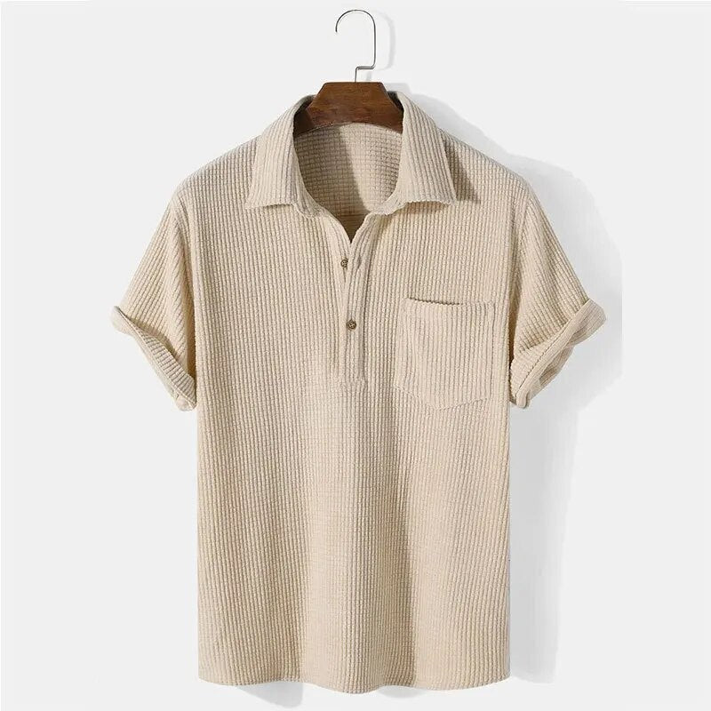 Men's Polo Shirt Casual Waffle Pattern Cotton