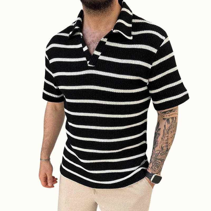 Men's Polo Shirt Relaxed Collar with Airy Stripes
