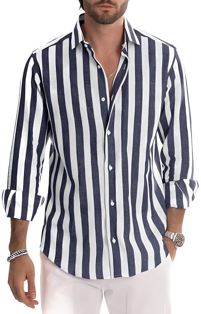 Men's Striped Cotton Blend Casual Shirt for Comfort and Style